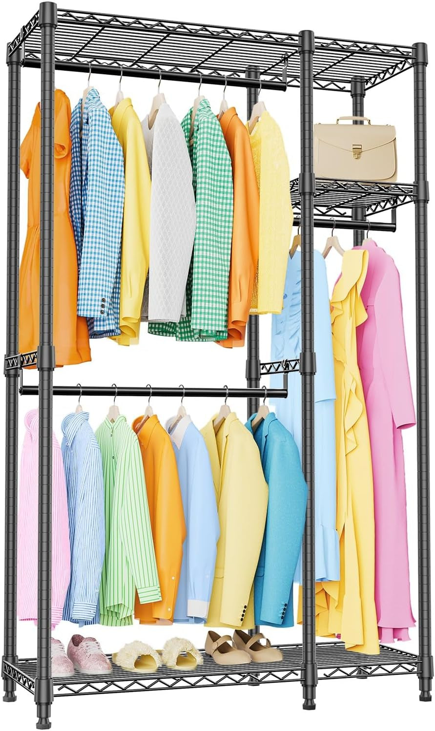 Heavy Duty Garment Rack Wire Clothes Rack for Hanging Clothes (Black, 3 Composition, 15.7" D X 43.3" W X 76.5" H)