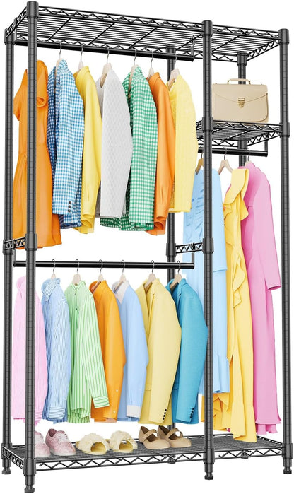 Heavy Duty Garment Rack Wire Clothes Rack for Hanging Clothes (Black, 3 Composition, 15.7" D X 43.3" W X 76.5" H)