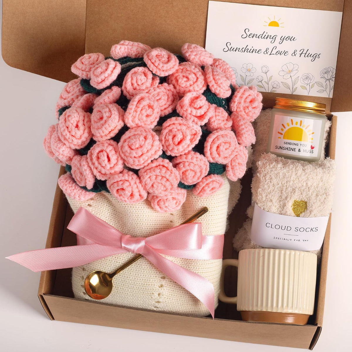 Care Package for Women, Flower Bouquet Blanket Gift Basket, Get Well Gifts for Women, Self Care Gifts, Thinking of You Gift, Birthday Gift for Mom Best Friend Sister
