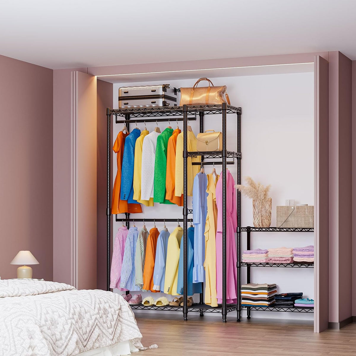Heavy Duty Garment Rack Wire Clothes Rack for Hanging Clothes (Black, 3 Composition, 15.7" D X 43.3" W X 76.5" H)