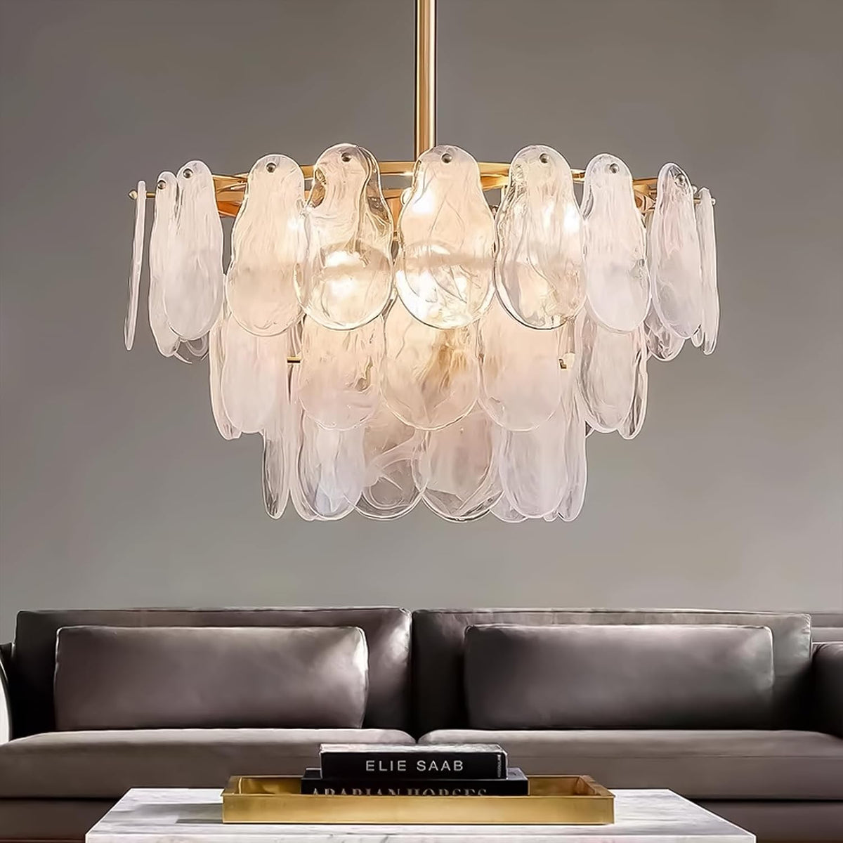 24In Modern Gold Chandelier with Cloud Glass 6-Light