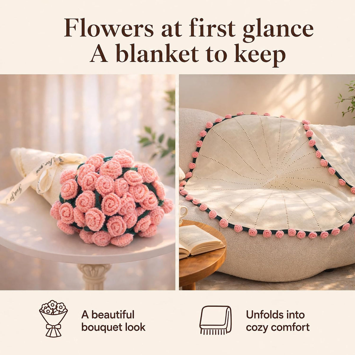 Care Package for Women, Flower Bouquet Blanket Gift Basket, Get Well Gifts for Women, Self Care Gifts, Thinking of You Gift, Birthday Gift for Mom Best Friend Sister
