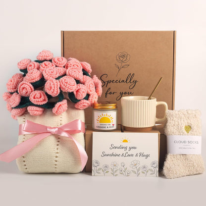 Care Package for Women, Flower Bouquet Blanket Gift Basket, Get Well Gifts for Women, Self Care Gifts, Thinking of You Gift, Birthday Gift for Mom Best Friend Sister