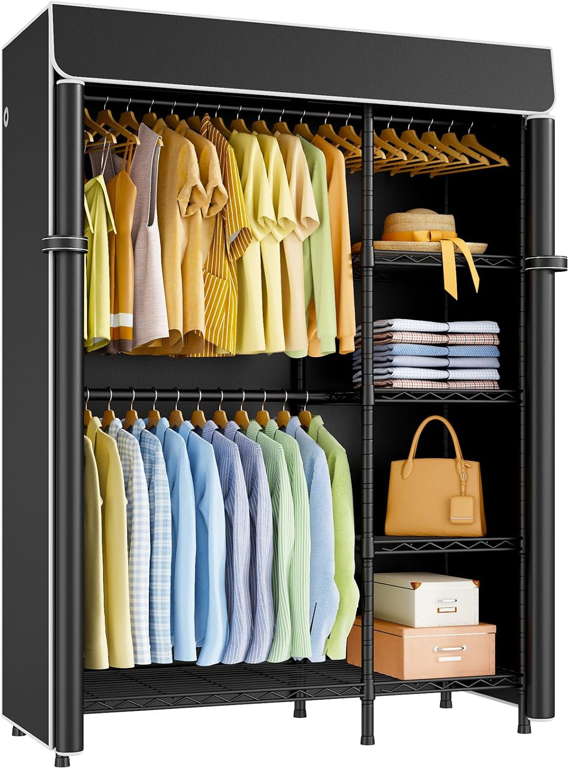 F2C Clothes Rack with Cover, Black Clothing Racks Heavy Duty