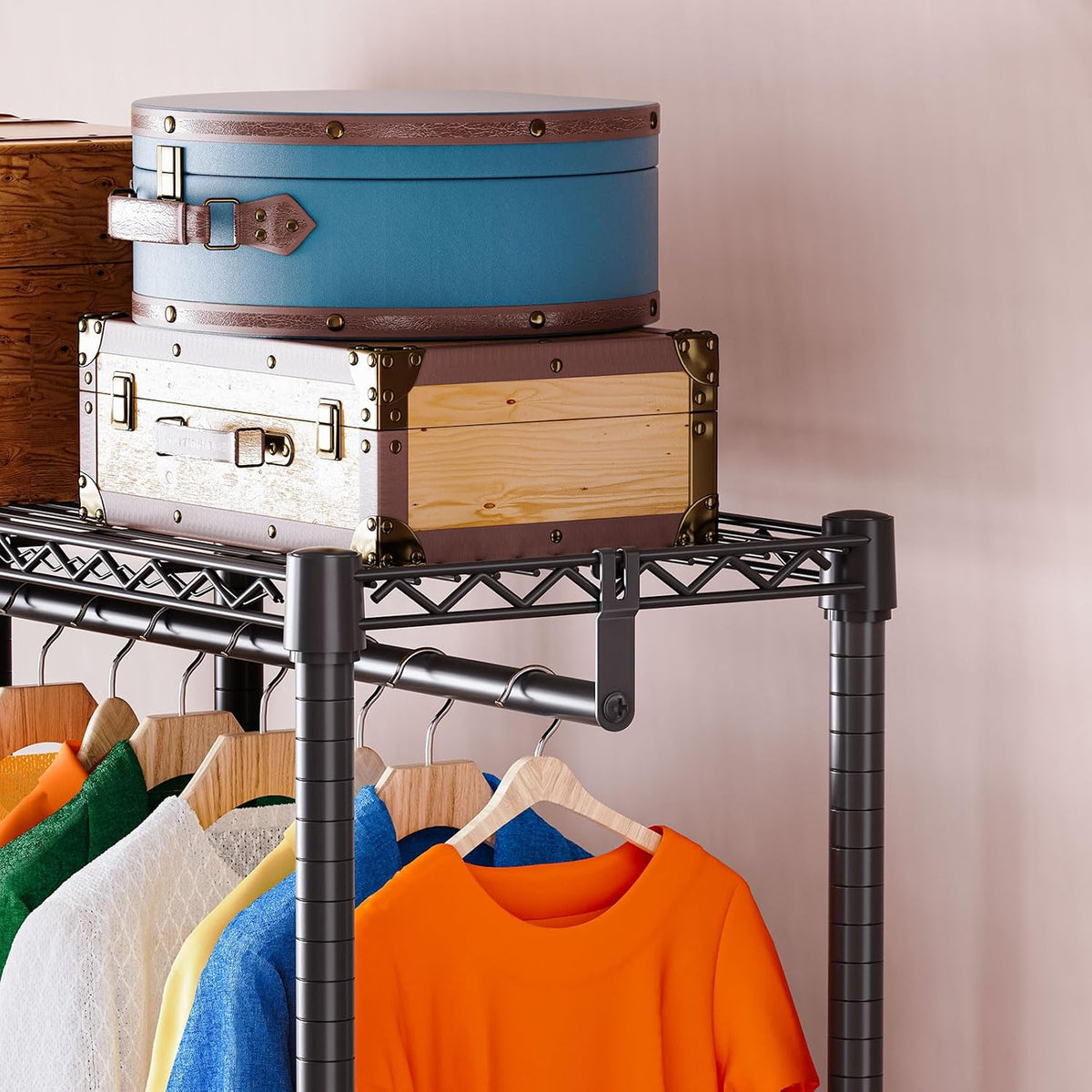 Heavy Duty Garment Rack Wire Clothes Rack for Hanging Clothes (Black, 3 Composition, 15.7" D X 43.3" W X 76.5" H)