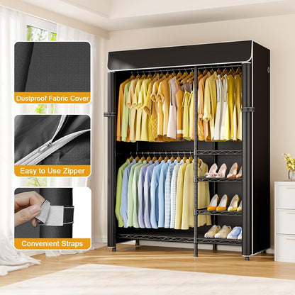F2C Clothes Rack with Cover, Black Clothing Racks Heavy Duty