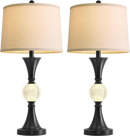 28.5" Black Table Lamps Set of 2, Tall Luxury Bedside Lamps with Night Light, USB A+C Charging Ports, Elegant Metal Nightstand Lamps for Bedroom Office End Table Decoration