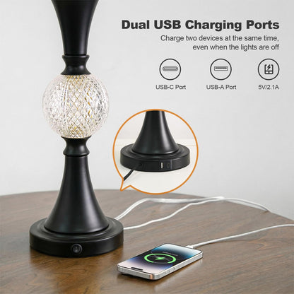 28.5" Black Table Lamps Set of 2, Tall Luxury Bedside Lamps with Night Light, USB A+C Charging Ports, Elegant Metal Nightstand Lamps for Bedroom Office End Table Decoration