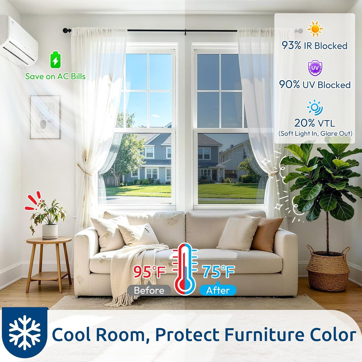 Window Privacy Film One Way, 17.5" X 118.1", Silver