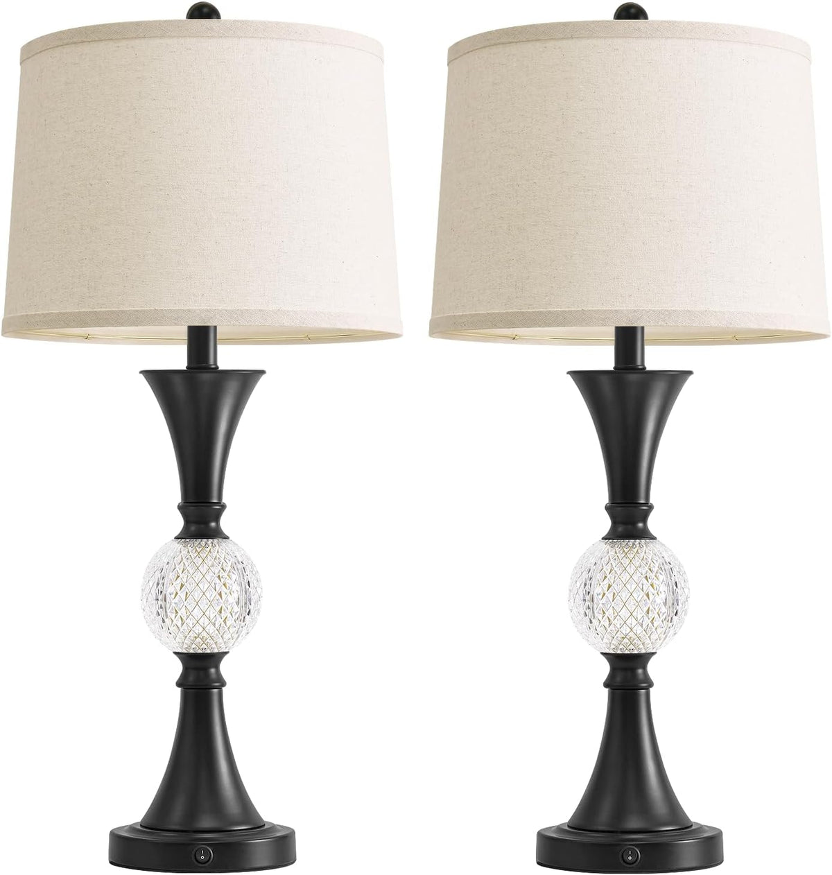 28.5" Black Table Lamps Set of 2, Tall Luxury Bedside Lamps with Night Light, USB A+C Charging Ports, Elegant Metal Nightstand Lamps for Bedroom Office End Table Decoration