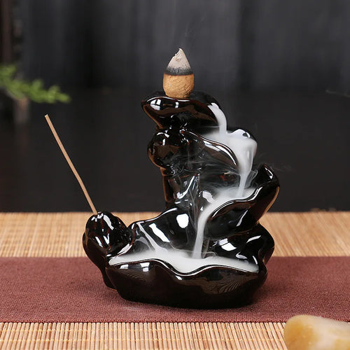 Ceramic Backflow Incense Burner — Smoke Waterfall Effect