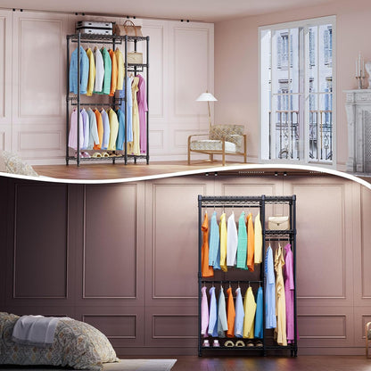 Heavy Duty Garment Rack Wire Clothes Rack for Hanging Clothes (Black, 3 Composition, 15.7" D X 43.3" W X 76.5" H)