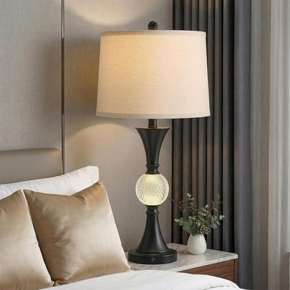 28.5" Black Table Lamps Set of 2, Tall Luxury Bedside Lamps with Night Light, USB A+C Charging Ports, Elegant Metal Nightstand Lamps for Bedroom Office End Table Decoration