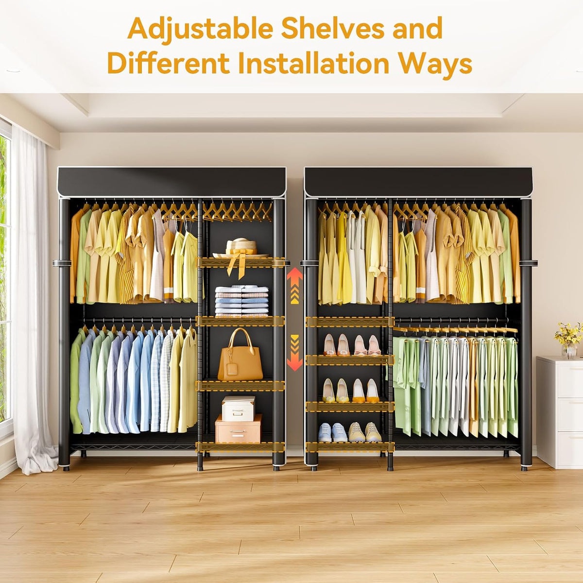 F2C Clothes Rack with Cover, Black Clothing Racks Heavy Duty