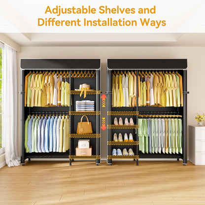 F2C Clothes Rack with Cover, Black Clothing Racks Heavy Duty