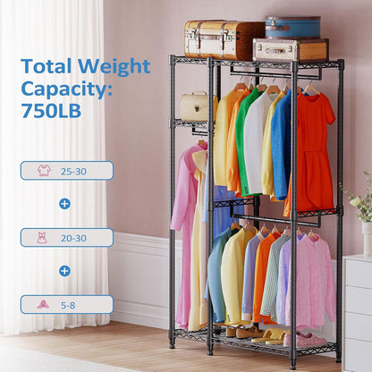 Heavy Duty Garment Rack Wire Clothes Rack for Hanging Clothes (Black, 3 Composition, 15.7" D X 43.3" W X 76.5" H)