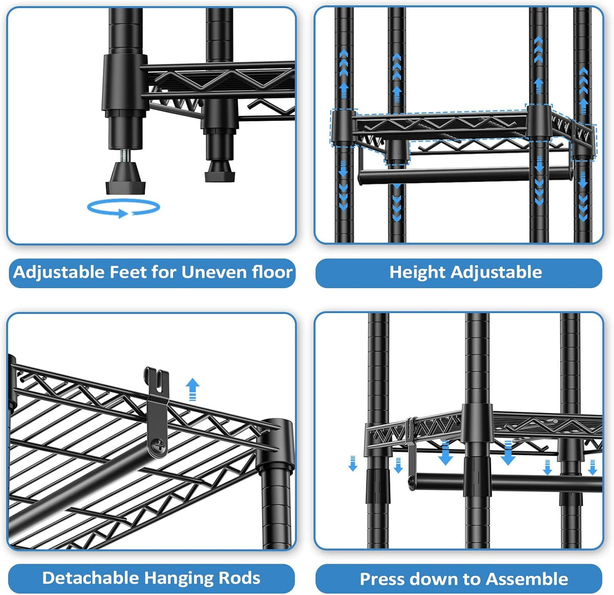 Heavy Duty Garment Rack Wire Clothes Rack for Hanging Clothes (Black, 3 Composition, 15.7" D X 43.3" W X 76.5" H)