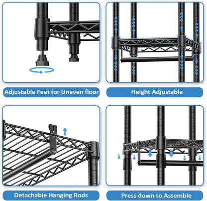 Heavy Duty Garment Rack Wire Clothes Rack for Hanging Clothes (Black, 3 Composition, 15.7" D X 43.3" W X 76.5" H)