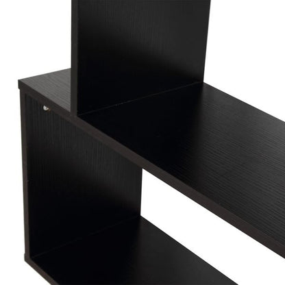 S-Shape Wooden Bookcase — Six Shelves, 75 in Tall