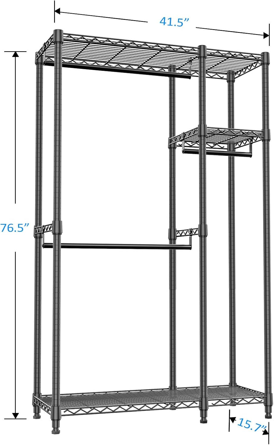 Heavy Duty Garment Rack Wire Clothes Rack for Hanging Clothes (Black, 3 Composition, 15.7" D X 43.3" W X 76.5" H)