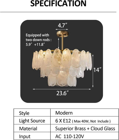 24In Modern Gold Chandelier with Cloud Glass 6-Light
